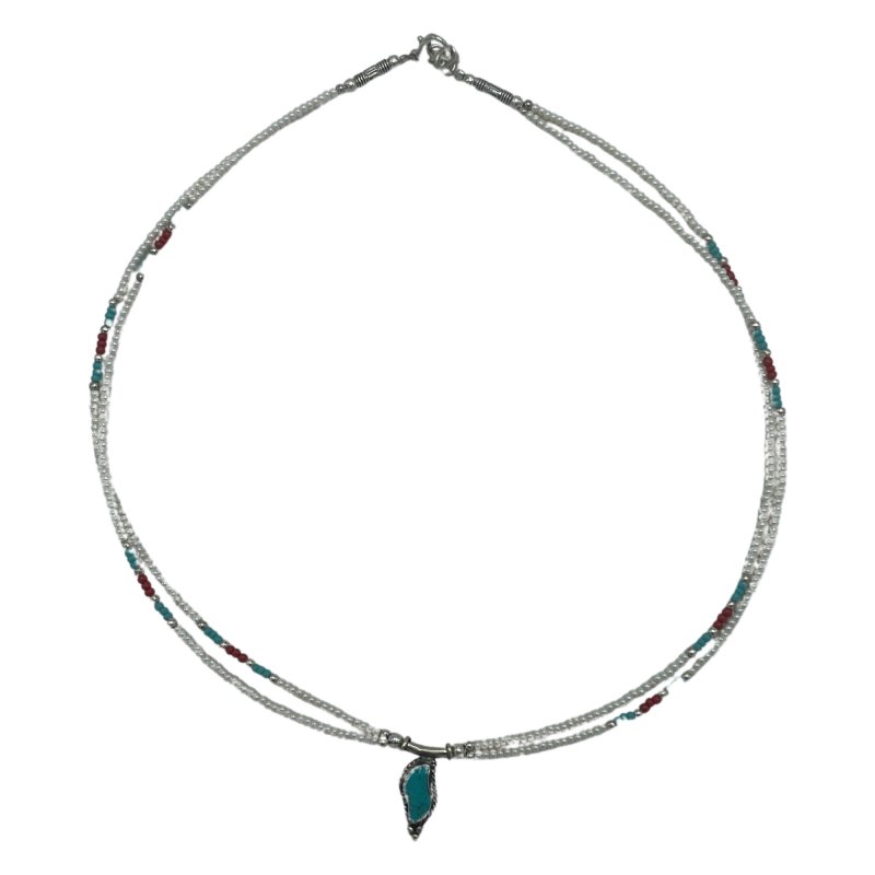 (image for) Nepalese Extra Fine Two Line Necklace - Pearl & Turquoise Pendant