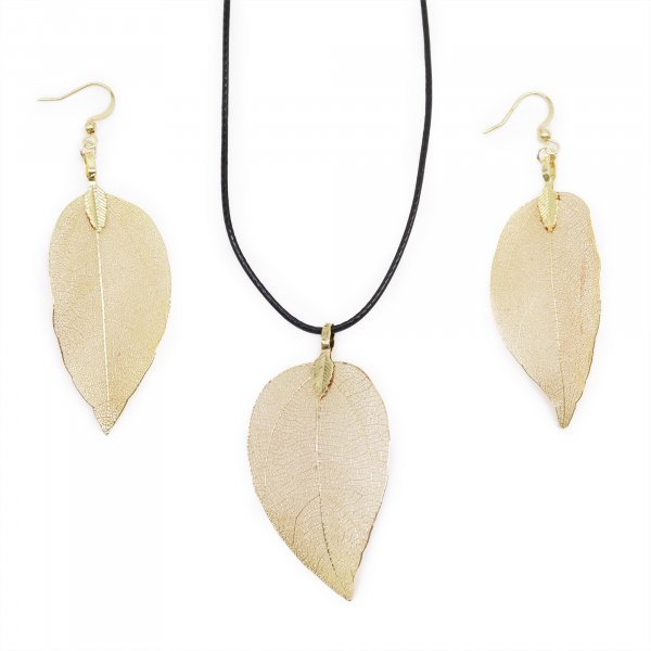 (image for) Necklace & Earring Set - Bravery Leaf - Gold