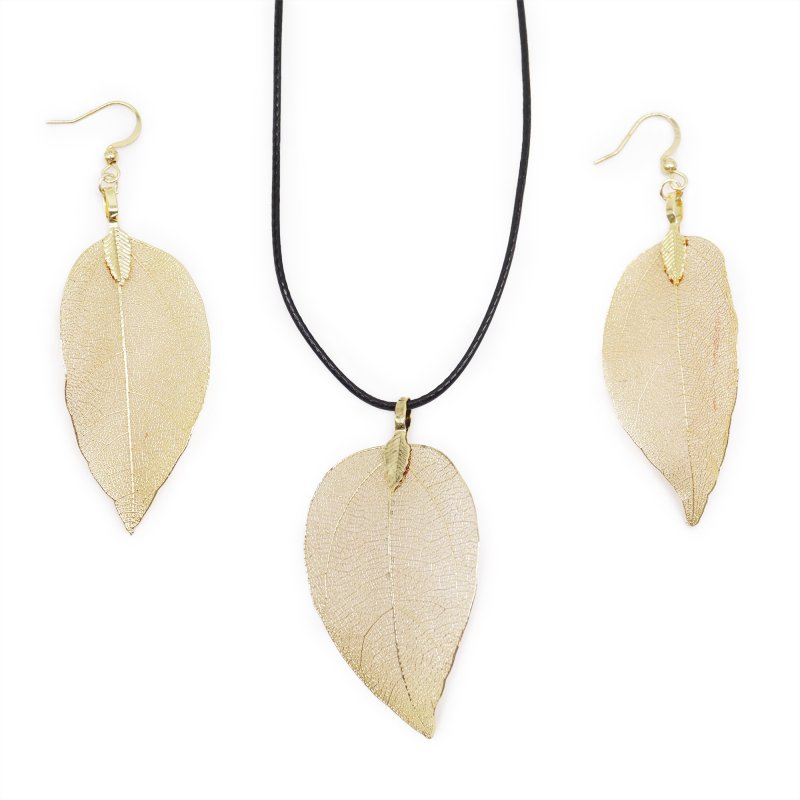 (image for) Necklace & Earring Set - Bravery Leaf - Gold