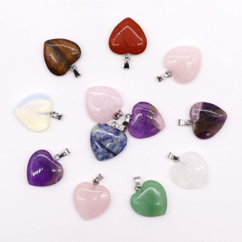 (image for) Gemstone Heart Pendants (12 assorted) 20x6mm