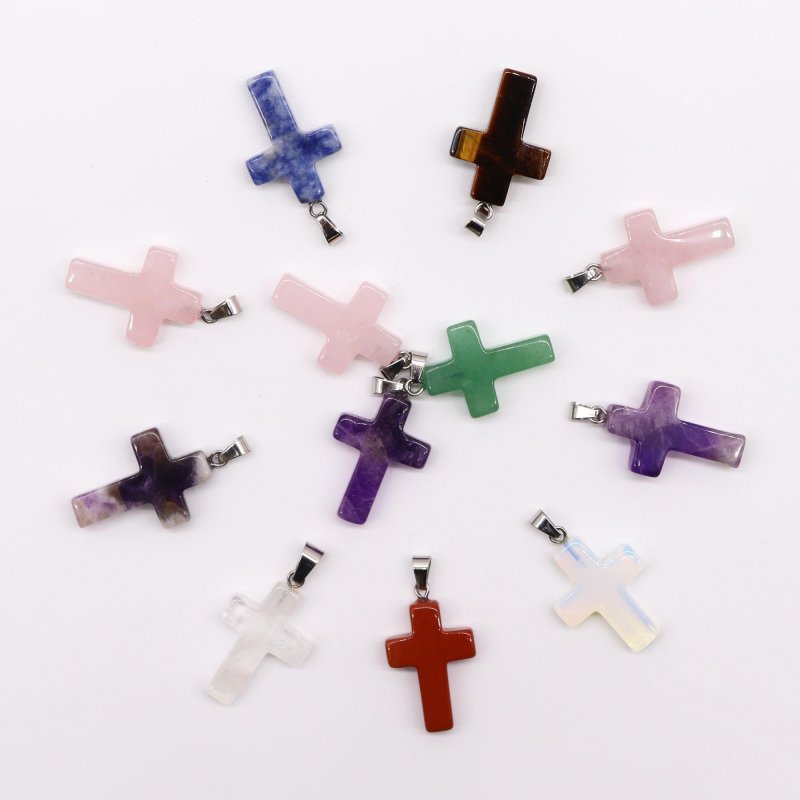 (image for) Gemstone Crosses Pendants (12 assorted) 25x18mm