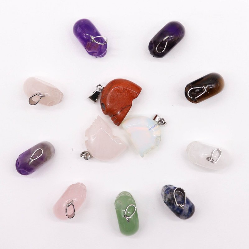 (image for) Gemstone Mini Skulls Pendants (12 assorted) 20x15mm