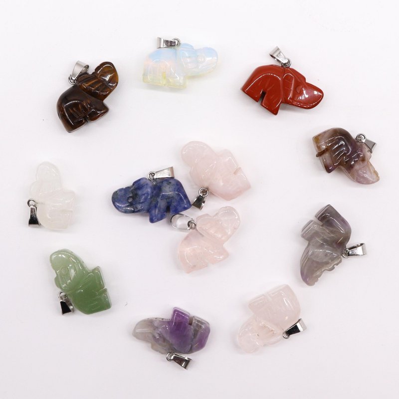 (image for) Gemstone Lucky Elephants Pendants (12 assorted) 25x15mm