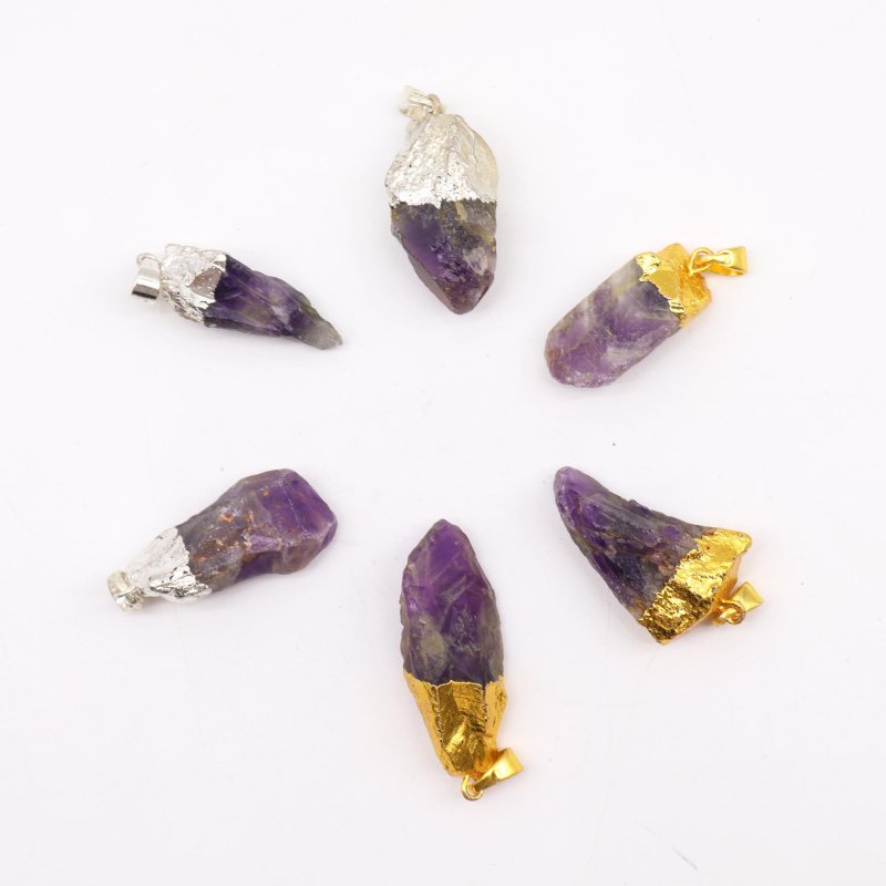 (image for) Gemstone Amethyst Gold & Silver Plated Pendants (6 assorted)