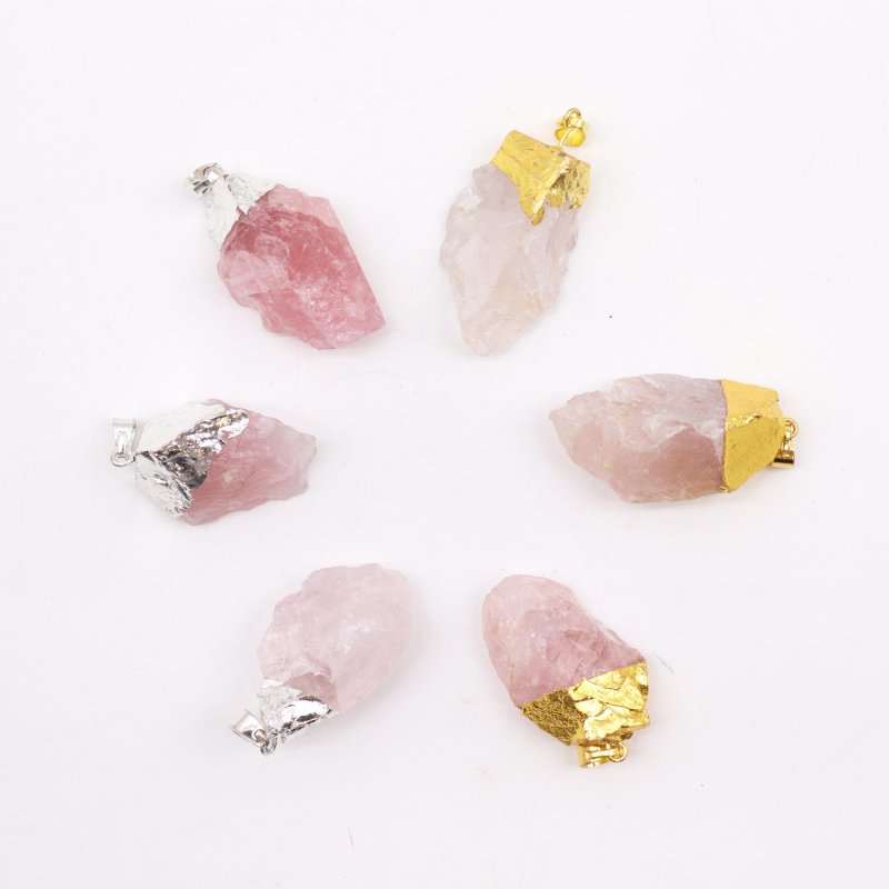 (image for) Gemstone Rose Quartz Gold & Silver Plated Pendants (6 assorted)