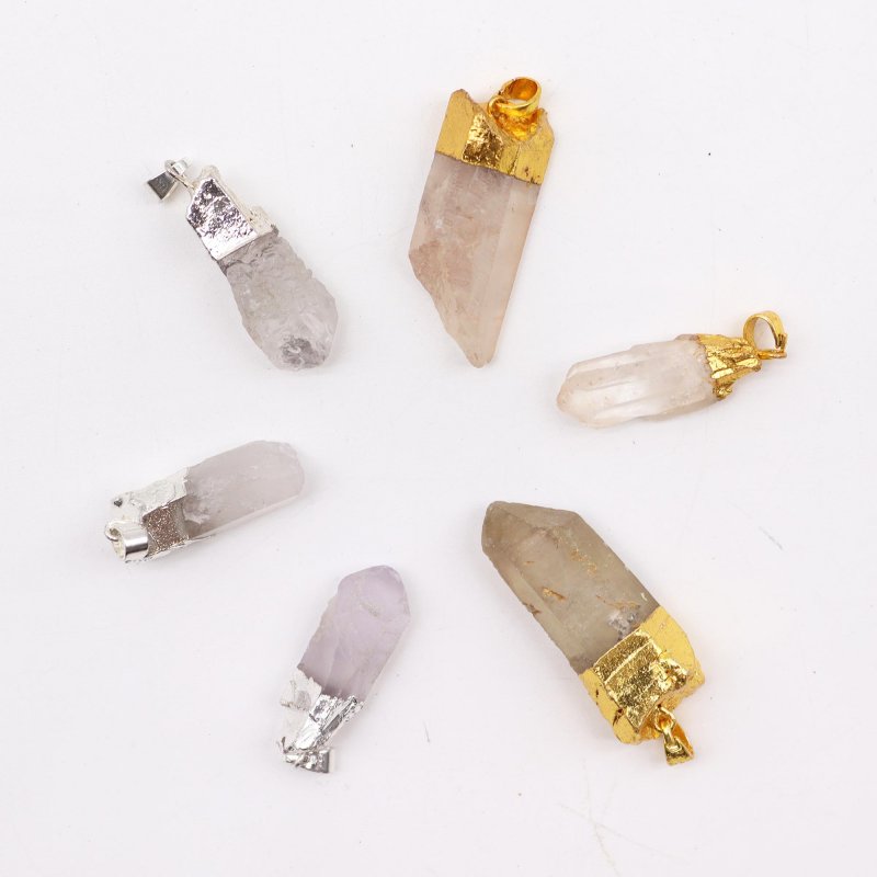 (image for) Gemstone Clear Quartz Gold & Silver Plated Pendants (6 assorted)