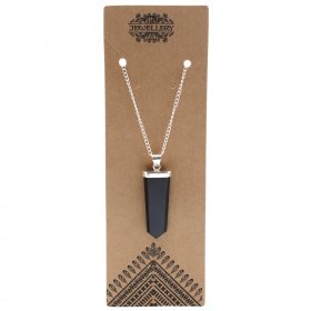 Gemstone Flat Pencil Pendant - Black Agate
