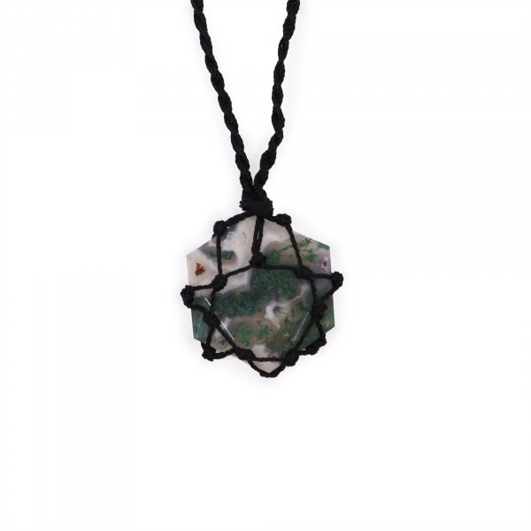 (image for) Laced Gemstone Hexagon Pendant - Moss Agate