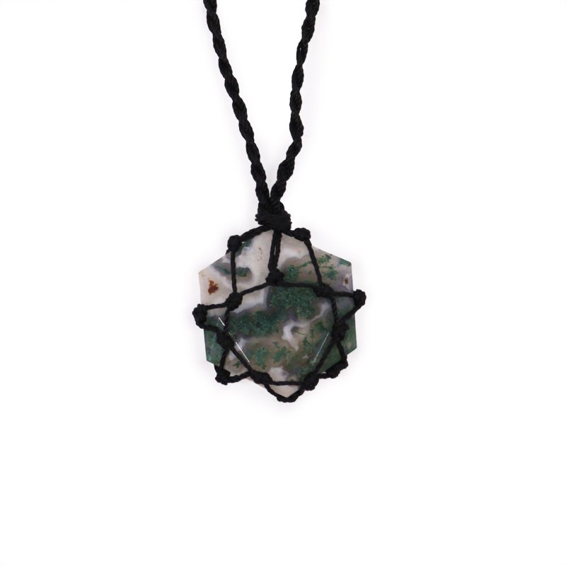 (image for) Laced Gemstone Hexagon Pendant - Moss Agate