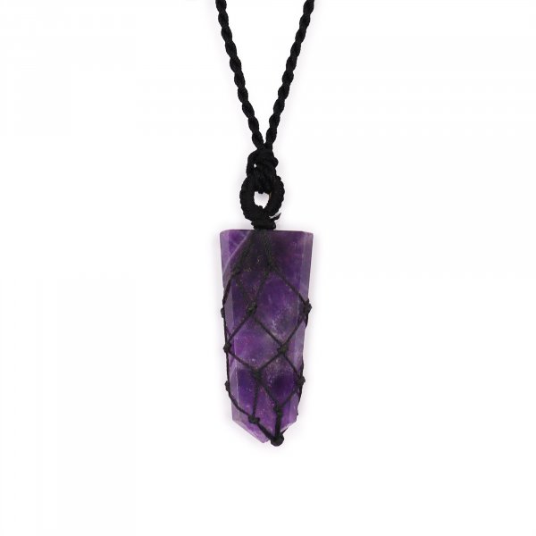 (image for) Laced Gemstone Flat Point Pendant - Amethyst