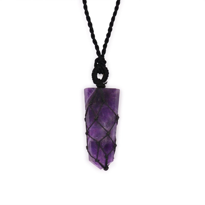 (image for) Laced Gemstone Flat Point Pendant - Amethyst