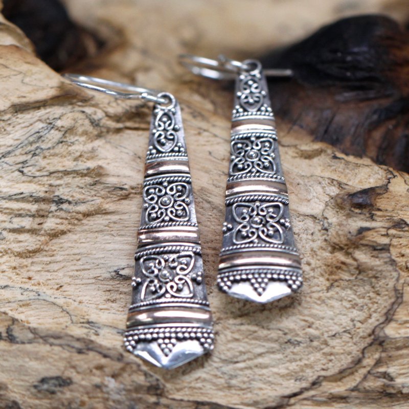 (image for) Silver & Gold Earring - Tribal Drops